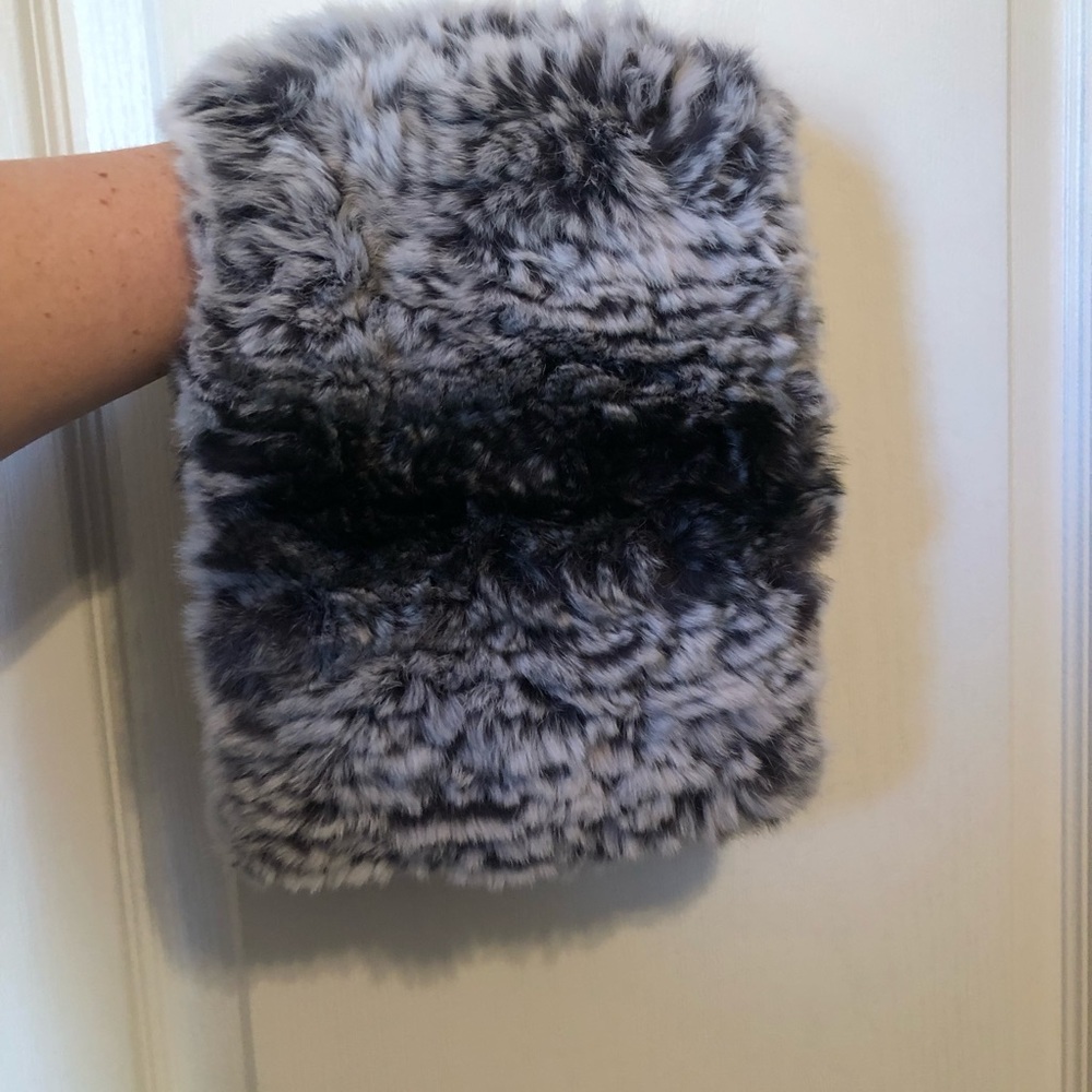 Calypso St. Barth Genuine Rabbit Fur Neck Warmer Muff | Gray Black Winter Luxury